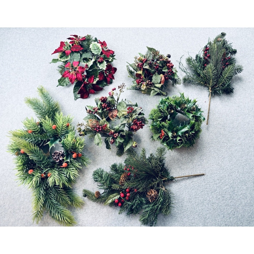Vintage Lot MCM Plastic Christmas Candle Wreath Rings & Decor -Holly‎ Berries